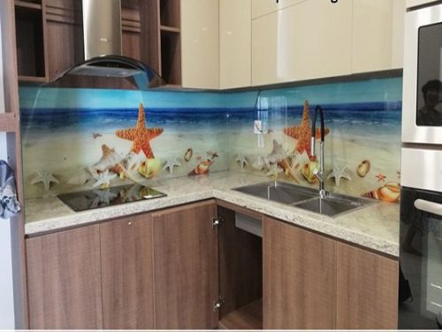 Kính ốp tường bếp hoa văn 3D biển cả